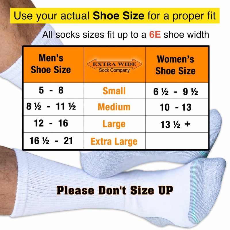 Extra Wide Comfort Fit Athletic Crew (Mid-Calf) Socks for Men and Women, For Wide Feet Pick your size, Do not size up - Image 2